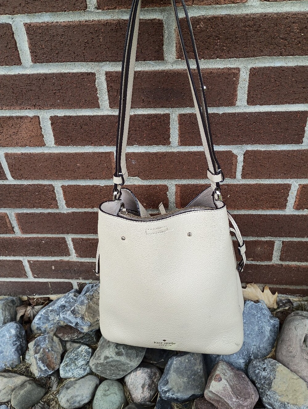kate spade Pebbled Leather Cream Shoulder Bag with Contrast Trim